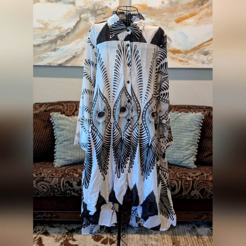 Black and White Asymmetrical High-Low Dolman Sleeve Dress